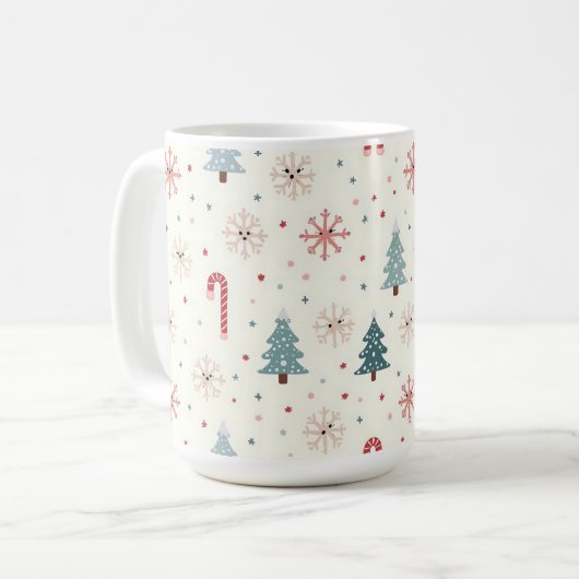 Kawaii-Snowflakes-Muster Kaffeetasse (Vorderseite Links)