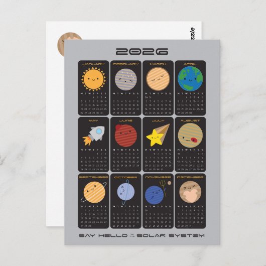 Kawaii Solar System 2026 Kalender Postkarte (Vorne/Hinten)