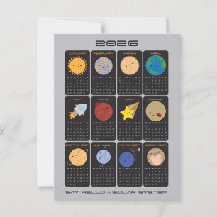 Kawaii Solar System 2026 Kalender Postkarte