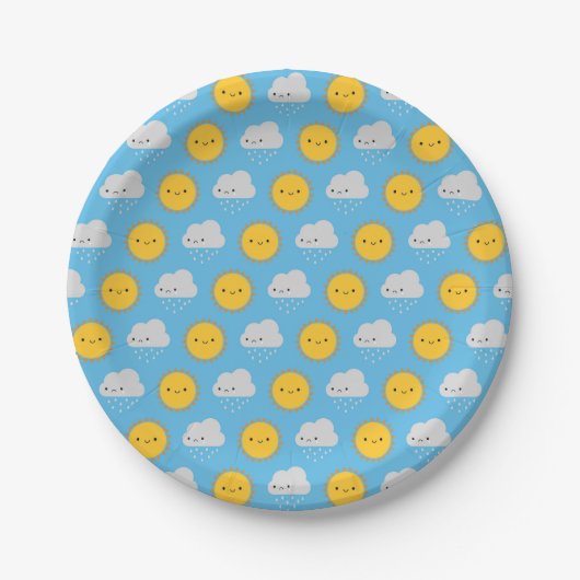 Kawaii Sonne & Regen Pappteller (Vorderseite)