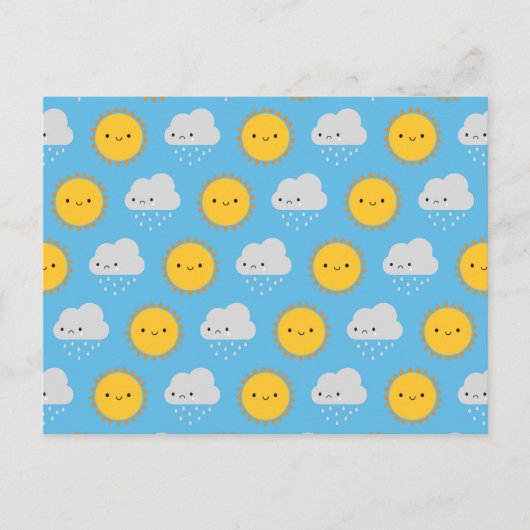 Kawaii Sonne & Regen Postkarte (Vorderseite)