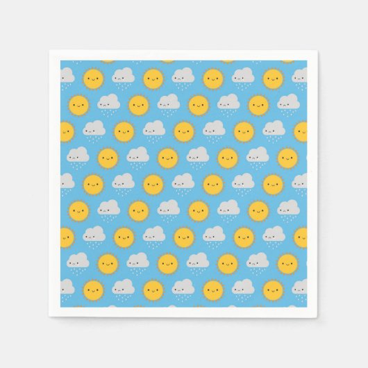 Kawaii Sonne & Regen Serviette (Vorderseite)
