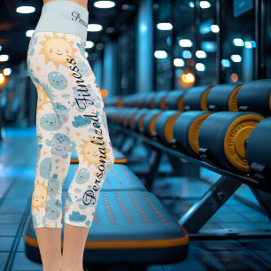 Kawaii Sonne und Mond Muster - Whimsisch Bunt Capri Leggings