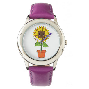 Kawaii Sonnenblume Pflanze in einem Topf Armbanduhr