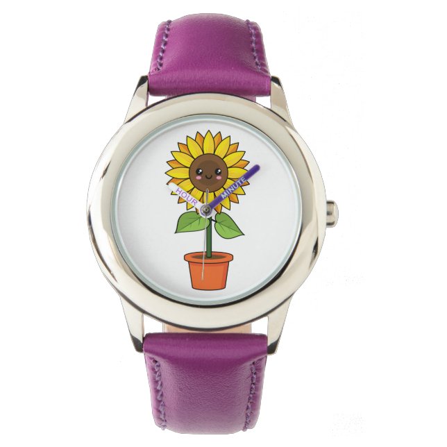 Kawaii Sonnenblume Pflanze in einem Topf Armbanduhr (Vorderseite)