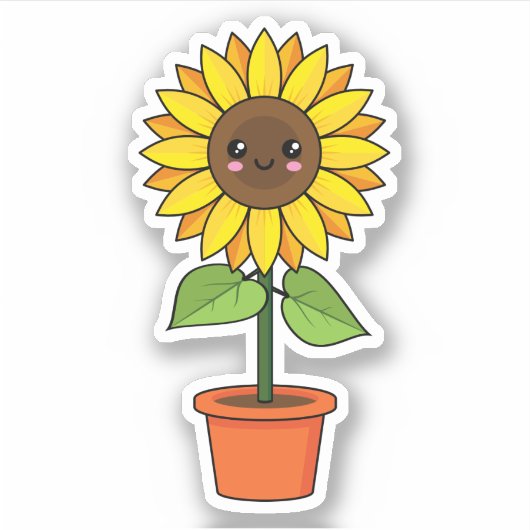 Kawaii Sonnenblume Pflanze in einem Topf Aufkleber (Vorderseite)