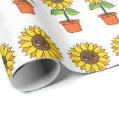 Kawaii Sonnenblume Pflanze in einem Topf Geschenkpapier (Rolleneckpunkt)