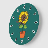 Kawaii Sonnenblume Pflanze in einem Topf Große Wanduhr (Winkel)