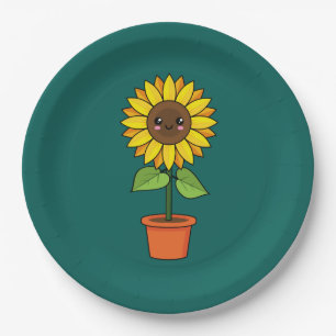 Kawaii Sonnenblume Pflanze in einem Topf Pappteller