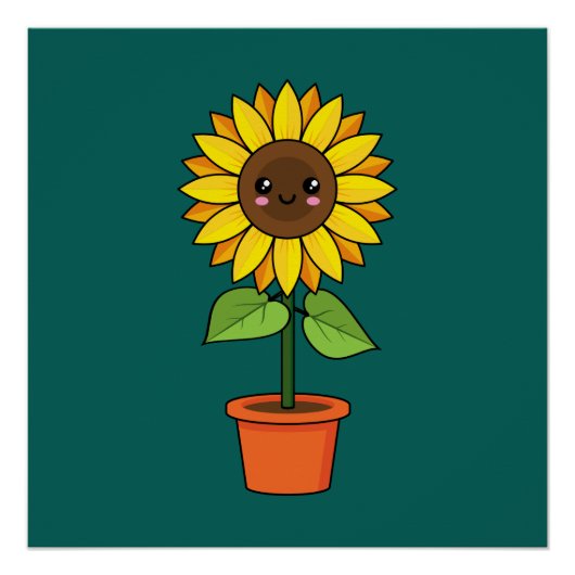 Kawaii Sonnenblume Pflanze in einem Topf Poster (Vorderseite)