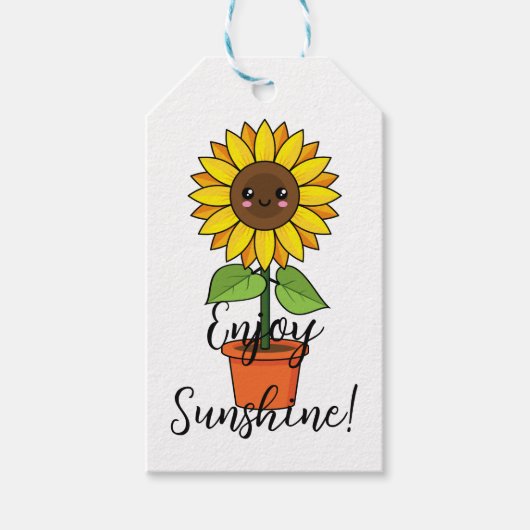 Kawaii Sonnenblume Pflanze in einem Topf | Text hi Geschenkanhänger (Vorderseite)