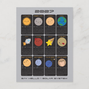 Kawaii Sonnensystem 2027 Kalender Postkarte