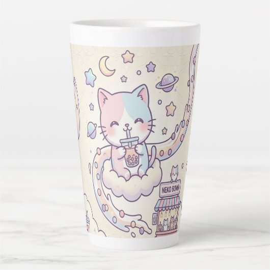 Kawaii Space Cat Drinking Boba Latte Mug  Milchtasse (Vorderseite)