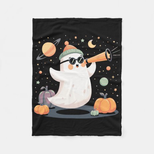 Kawaii Space Ghost Telescope Spooky Halloween Pump Fleecedecke (Vorderseite)