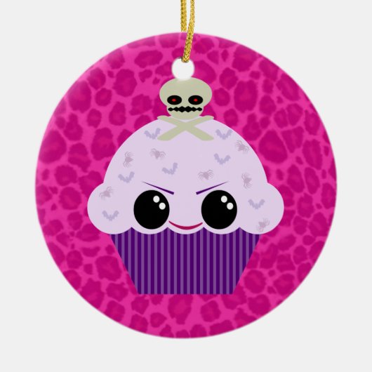 Kawaii Spooky Cupcake Pink Leopard Print Ornament (Vorne)