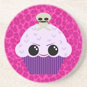 Kawaii Spooky Cupcake Pink Leopard Print Untersetz Getränkeuntersetzer