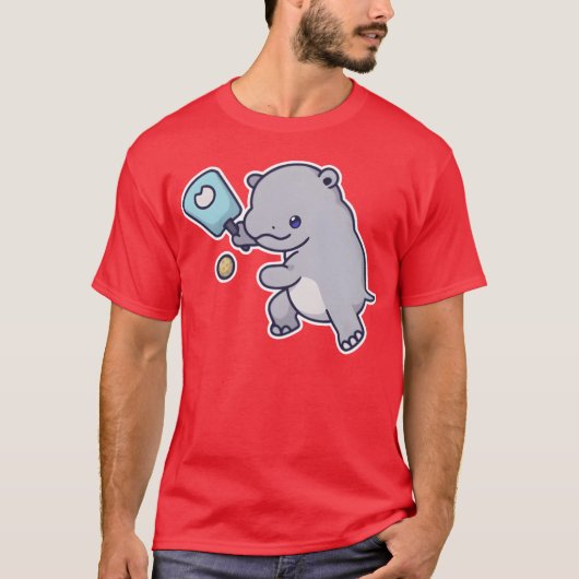 Kawaii Sports Pickleball Hippo retro T-Shirt (Vorderseite)