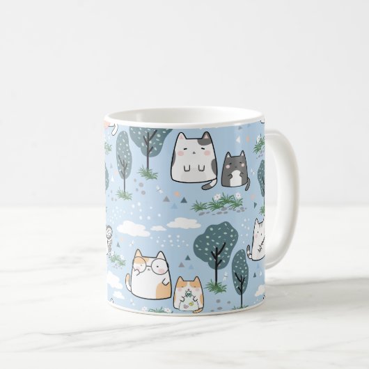 Kawaii Spring Cats Nattern Pattern Kaffeetasse (VorderseiteRechts)