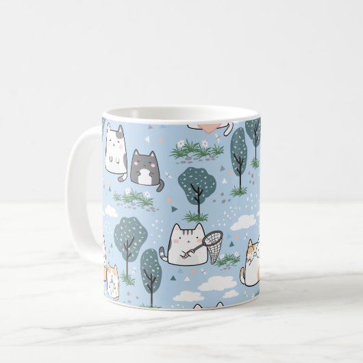 Kawaii Spring Cats Nattern Pattern Kaffeetasse (Vorderseite Links)