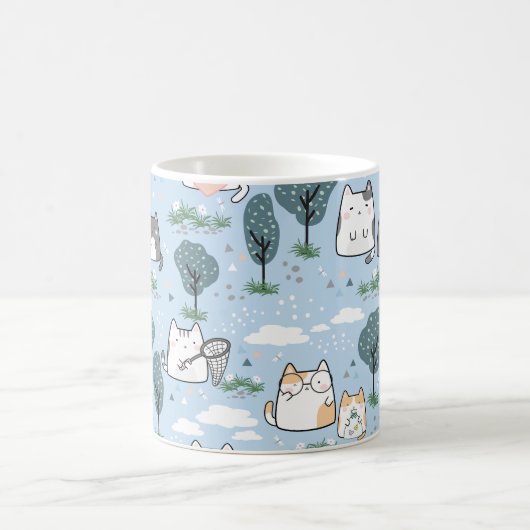 Kawaii Spring Cats Nattern Pattern Kaffeetasse (Mittel)