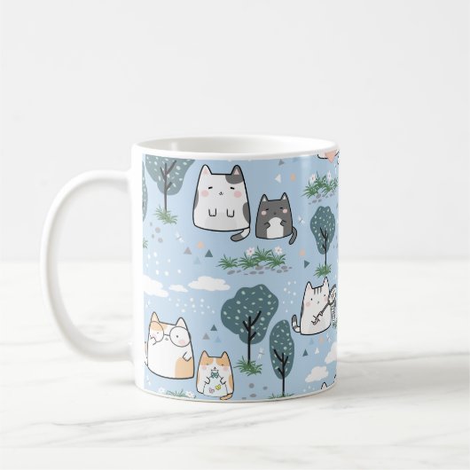 Kawaii Spring Cats Nattern Pattern Kaffeetasse (Links)