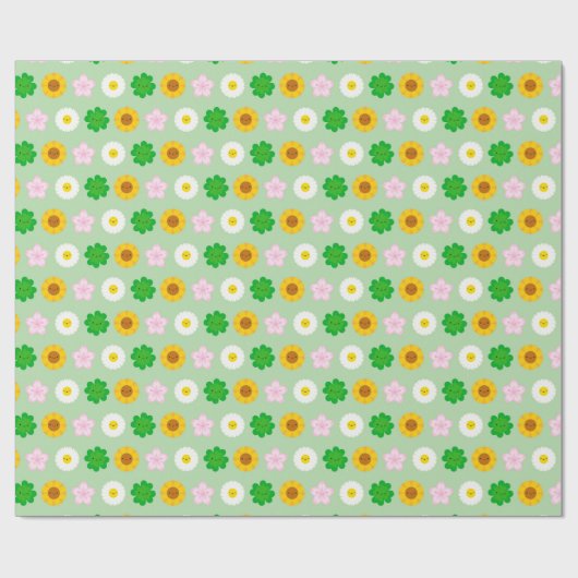 Kawaii Spring Flowers (grün) Geschenkpapier (Flach)