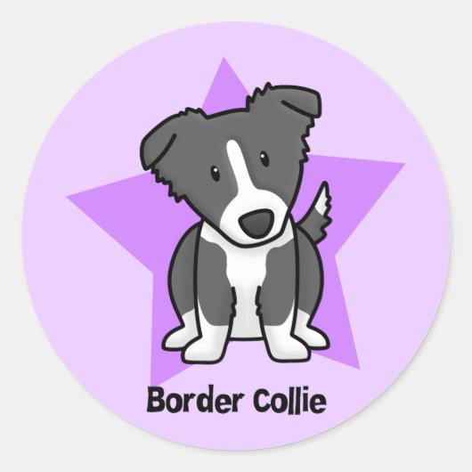 Kawaii Star Border Collie Runder Aufkleber (Vorderseite)