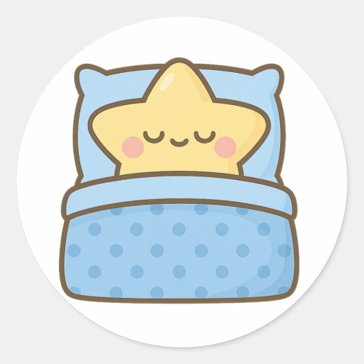 Kawaii Star in Bed – Transparent Sticker (Vorderseite)