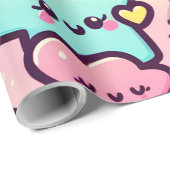 Kawaii Stars, Herz und "Yay!" Geschenkpapier (Rolleneckpunkt)