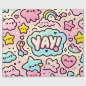 Kawaii Stars, Herz und "Yay!" Geschenkpapier (Flach)