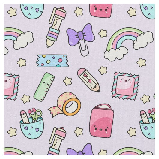 Kawaii Stationery Pattern Fabric Stoff (Nahaufnahme)