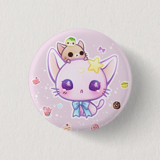 Kawaii Stern Kitty mit niedlichen Kuchen Button (Vorderseite)