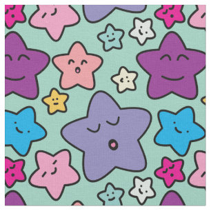 Kawaii-Sterne - niedliche Musterminze Stoff