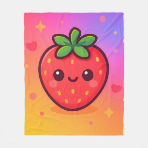 Käwaii Strawberry auf Pastel Gradient Backg lächel Fleecedecke
