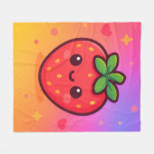 Käwaii Strawberry auf Pastel Gradient Backg lächel Fleecedecke (Vorderseite (Horizontal))