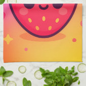 Käwaii Strawberry auf Pastel Gradient Backg lächel Geschirrtuch (Gefaltet)