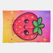 Käwaii Strawberry auf Pastel Gradient Backg lächel Geschirrtuch (Horizontal)