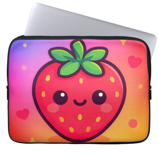 Käwaii Strawberry auf Pastel Gradient Backg lächel Laptopschutzhülle (Vorderseite)