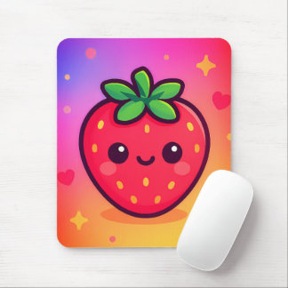 Käwaii Strawberry auf Pastel Gradient Backg lächel Mousepad