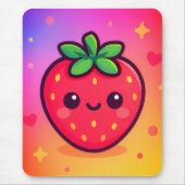 Käwaii Strawberry auf Pastel Gradient Backg lächel Mousepad (Vorne)