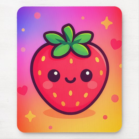 Käwaii Strawberry auf Pastel Gradient Backg lächel Mousepad (Vorne)