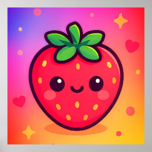 Käwaii Strawberry auf Pastel Gradient Backg lächel Poster