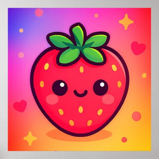 Käwaii Strawberry auf Pastel Gradient Backg lächel Poster (Vorne)