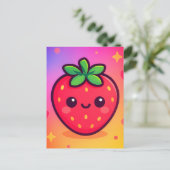 Käwaii Strawberry auf Pastel Gradient Backg lächel Postkarte (Stehend Vorderseite)
