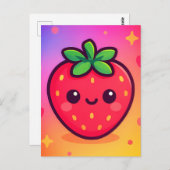 Käwaii Strawberry auf Pastel Gradient Backg lächel Postkarte (Vorne/Hinten)