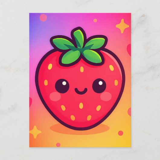 Käwaii Strawberry auf Pastel Gradient Backg lächel Postkarte (Vorderseite)