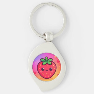 Käwaii Strawberry auf Pastel Gradient Backg lächel Schlüsselanhänger