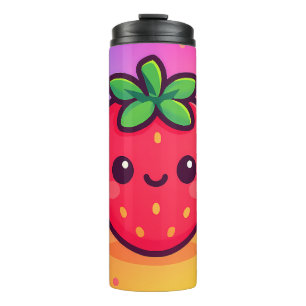 Käwaii Strawberry auf Pastel Gradient Backg lächel Thermosbecher