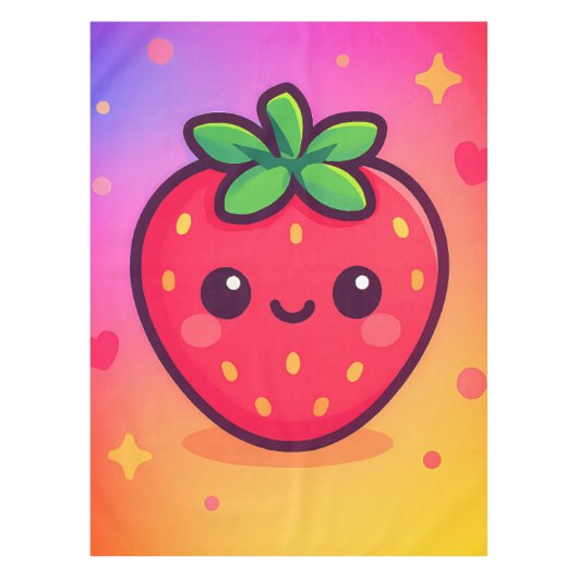 Käwaii Strawberry auf Pastel Gradient Backg lächel Tischdecke (Vorderseite)