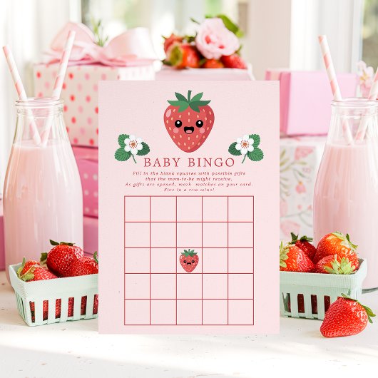 Kawaii Strawberry Baby Shower Bingo Game Card Einladung